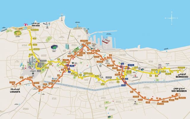 Mapa das estações de bonde de Casablanca